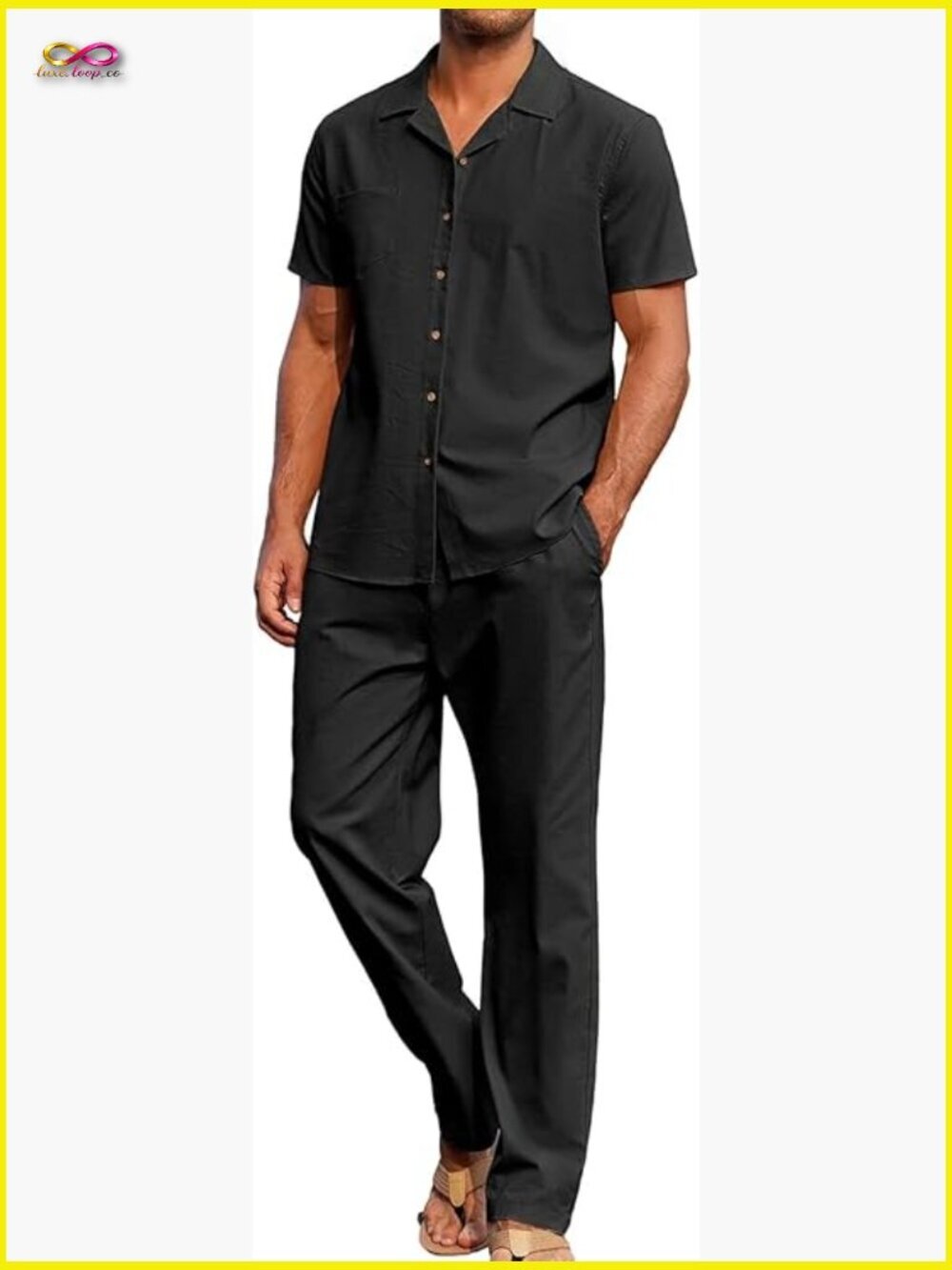 2 Piece Outfits Short Sleeve Button Down Shirt Loose Pant Set Summer Vacation